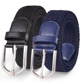 TANGCHAO Pack of 2 Fabric Belts, Stretch Belt, Elastic Braided Belt, Braided and Elastic Stretchy Belt for Men and Women, Width 3.3 cm, Black + Blue, 105 cm