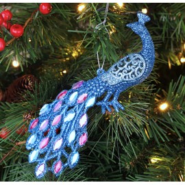 Christmas Concepts® 20cm Peacock Decoration With Jewelled Tail - Luxury Christmas Tree Decorations (Turquoise Beaded, Pack of 1)
