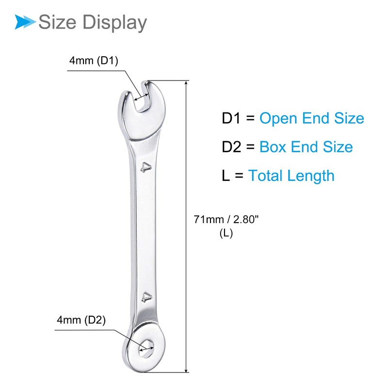 CoCud Combination Wrench, 4mm Metric Box Open End 6-Point Design