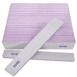 80/80 Grit Nail Files (24 Pack), Heavy Coarse Emery Boards for Acrylic Nails and Gel Nails, 80 Grits Double Sided Nail File Emory Professional Nail Filer Reusable Washable Manicure Square Gray