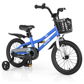 GYMAX 16” Kids Bike for 4-7 Years, Childrens Bicycle w/Removable Training Wheels, Basket & Dual Handbrake, Toddler Bike for Boys Girls