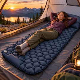 Inflatable Camping Sleeping Pad with Pillow – Self-Inflating Air Cushion for Hiking, Camping and Picnics