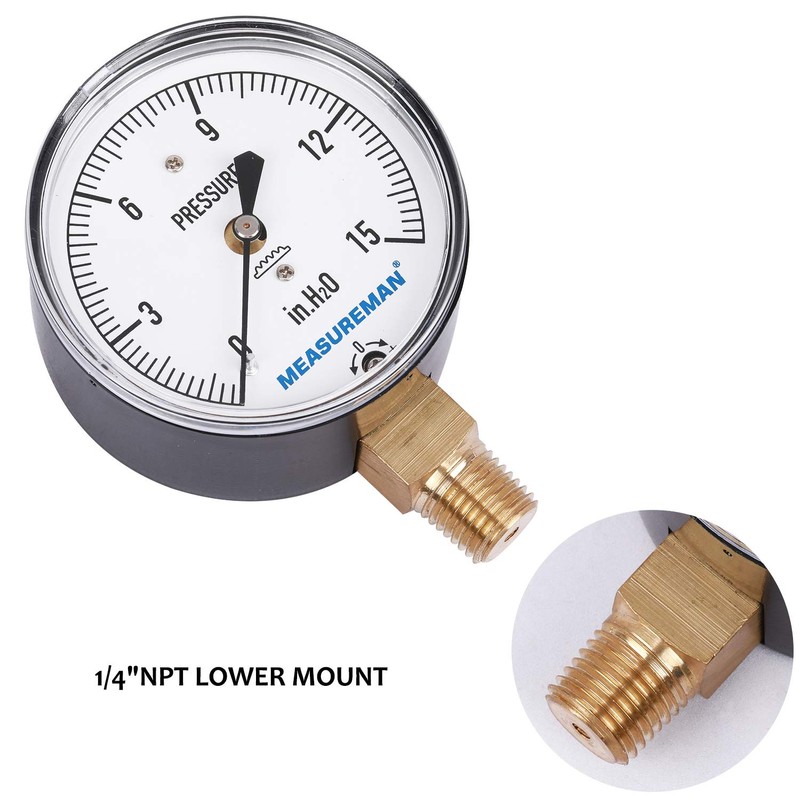 Measureman Diaphragm Type Capsule Low Pressure Gauge, 2-1/2" Dial, 1/4"NPT