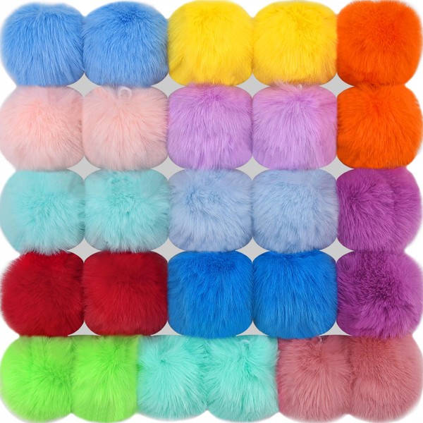 BQTQ Pack of 26 Faux Fur Pompoms for Hats, Bags, Pendants, Crafts, 13 Colours