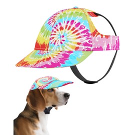 PET SHOW Dog Baseball Cap Tie Dye Dog Visors for Medium Large Dogs Pet Sun Hats with Ear Holes Adjustable Buckle Summer Boy Girl Puppy Hat - Rainbow/M