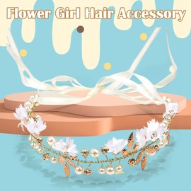 Ideal Swan Flower Girl Hair Accessories, Bridal Pearl Flower Headpiece Headband, Princess Crystal Pearl Hair Accessory for Birthday, Party, First Communion,Wedding