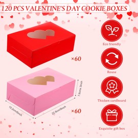 Tenceur 120 Pcs Cookie Boxes Bulk, 9'' x 6'' x 3'' Bakery Boxes with Window, Heart Shaped Gift Box Wedding Treat Boxes Individual Cupcake Thank You Giving Box for Party Fall Thanksgiving Christmas