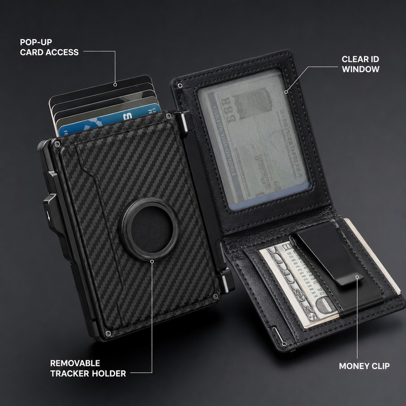 RFID Blocking Carbon Fiber Wallet for Cards and Cash -