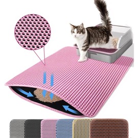 Petinstinct Jumbo Cat Litter Mat, 46x26 Inches Double Layer Honeycomb Litter Trapping Mat, Non Slip Waterproof Urine Proof Extra Large Cat Litter Box Mat, Kitten Supplies and Essentials, XXL, Pink