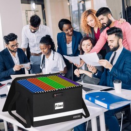 DSDCDJ DSDCDJ File Box with Lock - Portable File Box with Handle, Sturdy Important Document Organizer with Label, Slide, Reflective Strip for Hanging Letter/Legal Folder