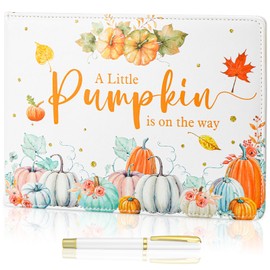Engrowtic Fall Pumpkin Baby Shower Leather Guest Book with Pen 112 Pages Thanksgiving Day Guestbook Baby Shower Sign in Guest Book with Birth Date Baby Name Wishes Advice Gift for Parents