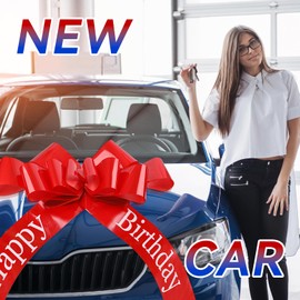 Moosono Large Red Bow for Car (30 inches, 76 cm), Gift Bow, Large, Giant Car Bow, Car Bow for Bicycle and Bow with Suction Cup, 18th Birthday Car (Happy Birthday)