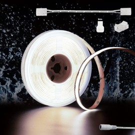 PAUTIX COB LED Strip 6000K Daylight White IP65 Waterproof DC24V 6M 3024LEDs CRI93+ LED Tape Super Bright Light for Kitchen DIY Lighting Project with 8mm cob Strip Connector(Power Supply Not Included)