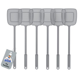 MR.SIGA Heavy Duty Long Handle Fly Swatter, Gray, 6 Pack