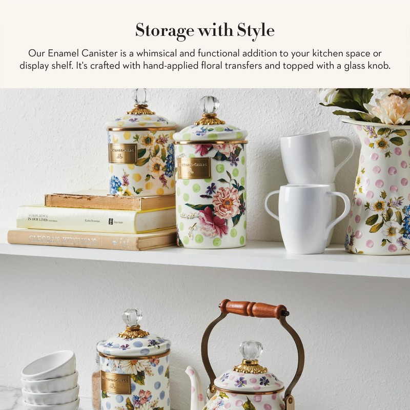 MACKENZIE-CHILDS Wildflowers Enamel Canister, Floral Kitchen Storage Container with Lid,