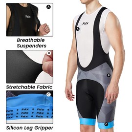 FDX Cycling Bib Shorts Men’s - 3D Gel Padded Bicycle Tights with Mesh Straps, Silicon Leg Grippers - Breathable, Quick Dry Summer Classic Racing Apparel - Better Fit and Performance (Blue-3XL)