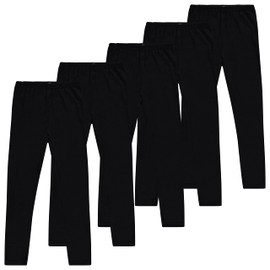Big Girls Leggings, Black Cotton Spandex Stretch Pants - Kids Dance Clothing, Yoga and Ballet Tights, 5-Pack/Medium 10/12