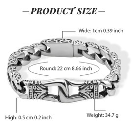 JEYORZY 1 x Bracelets for Men, Bracelet Men's Stainless Steel Curb Chain for Men Boys, Cuban Link Bracelet, Hip Hop Rapper, Fashion Jewellery, Gift, Men's Stainless Steel Bracelet, Men's Silver