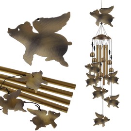 Memorial Wind chimes, Bronze Pig Flying Wind Chimes Decoration for Home, Patio, Porch, Lawn, Indoor, Outside Wind Catcher, Mobile Pig Fly Wind Bell Decor, Festival Gifts for Mom/Grandma/Woman/Neighbor