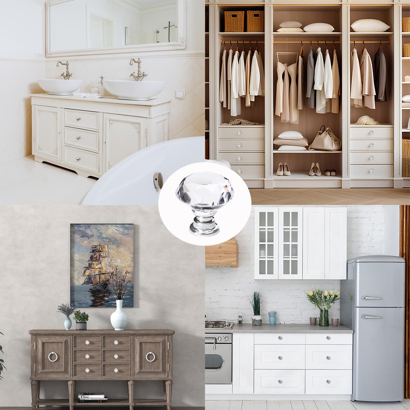 Nicunom 30 Pack Cabinet Knobs Crystal, 30 mm Glass Drawer