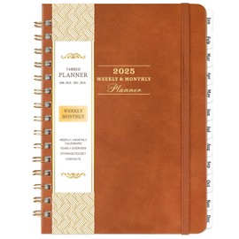 2025 Planner - Planner 2025, 6.3" x 8.4", JAN 2025 - DEC 2025, 2025 Planner Weekly Monthly, Hardcover, Spiral Bound, Brown, Tabs, Perfect Organizer