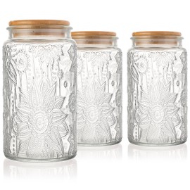 Danmu Vintage Glass Jar with Lid,Glass Jar with Bamboo Lid,Cookie Jar,Jars with Lids,Candy Jars with Lids,Jar for Cofee,Tea,Sugar,Candy,Flour,Glass Jars with Airtight Lid 33oz 3 Pack