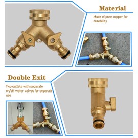 CZSYZCZS Garden Tap Splitter 2 Way - Brass 2 Way Tap Connector Double Tap Adapter Garden Tap Adaptor,For Home Kitchen Garden Outdoor (Y Valve Splitter)