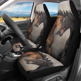 Poceacles Brown Black Horse Universal Auto Seat Covers for Car Truck Sedan SUV 2 Pack Automotive Front Seat Covers, Breathable Bucket Seat Cover Protective Car Interior Accessories