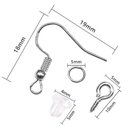 TOAOB 450pcs Earring Making Supplies Including 100pcs 18mm Ear Wire Hooks and 150pcs Jump Rings and 100pcs Screw Eye Pins with 100pcs Clear Earring Backs