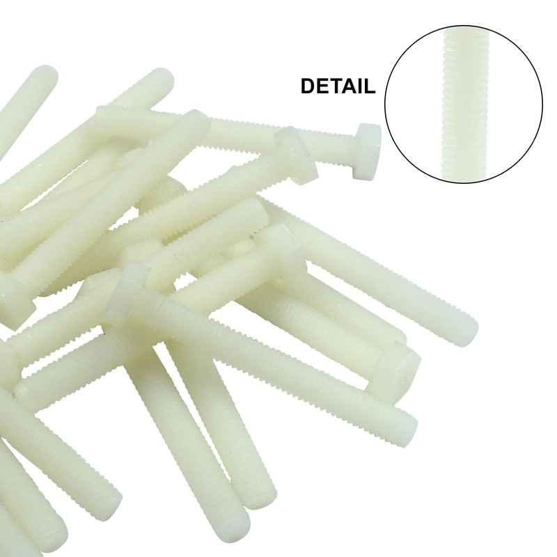 Piutouyar 20 Pair M5x40mm White Nylon Hex Bolts Plastic Hex