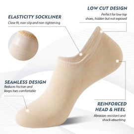 4 Pairs No Show Socks for Women, Seamless Toe Invisible Liner Socks, Anti-Slip Heel, Suitable for Low-Top Shoes(Mixed colors,L)