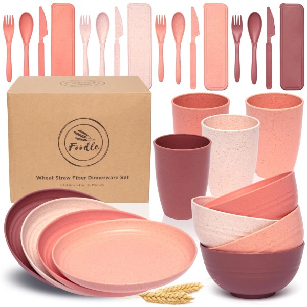 FOODLE Wheat Straw Dinnerware Set - BPA Free & Safety