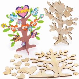 Baker Ross Heart Family Tree Craft Set - 2 Pack, Wooden Craft Supplies for Kids to Paint, Decorate and Give as Valentine's Day Gifts (FC373)