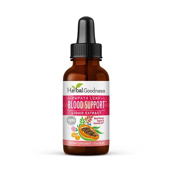 Papaya Liquid Extract Blood Support - 1oz Bottle - Papaya Leaf Extract - Healthy Platelets & Blood Stream Cleanse - Natural - Non-GMO - Herbal Goodness (Pack of 1)