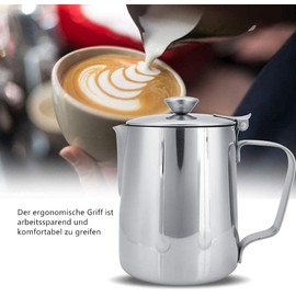 LATRAT Coffee Barista Milchkännchen Edelstahl, Perfekt für die Herstellung von Milchschaum Universalkanne, Milch Aufschäumen für Cappuccino und Latté, Silber600ml