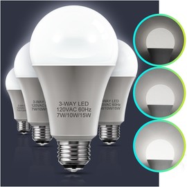 LOHAS 3-Way LED Light Bulbs, 4 Pack - 50/100/150W Equivalent, Daylight White 5000K, A19 E26 Base for Desk, Floor, Table Lamps