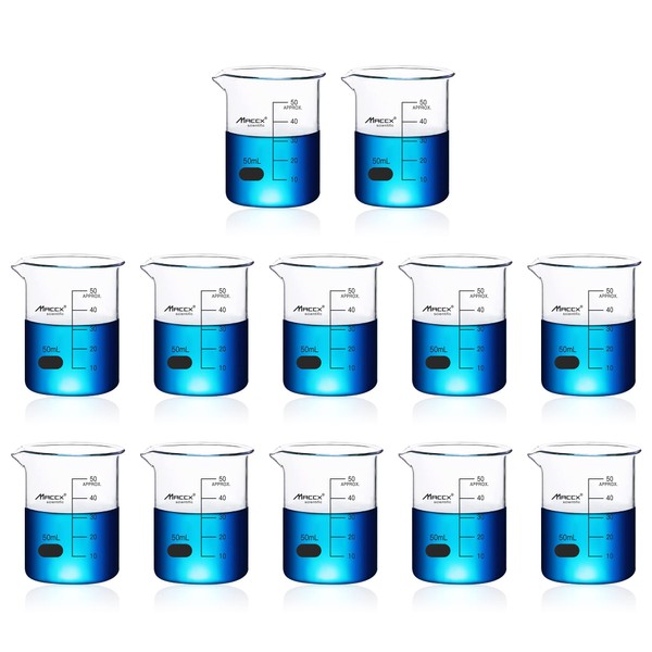 Maccx 1.7oz(50ml) Sturdy Glass Beaker, 3.3 Borosilicate Griffin Low Form