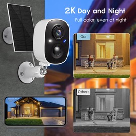 GMK Solar Security Cameras Wireless Outdoor, with Solar Panel 2K Color Night Vision Motion Detection 2-Way Talk Battery Powered WiFi Home Indoor Camera IP65 Weatherproof Cloud/SD Storage 2-Pack