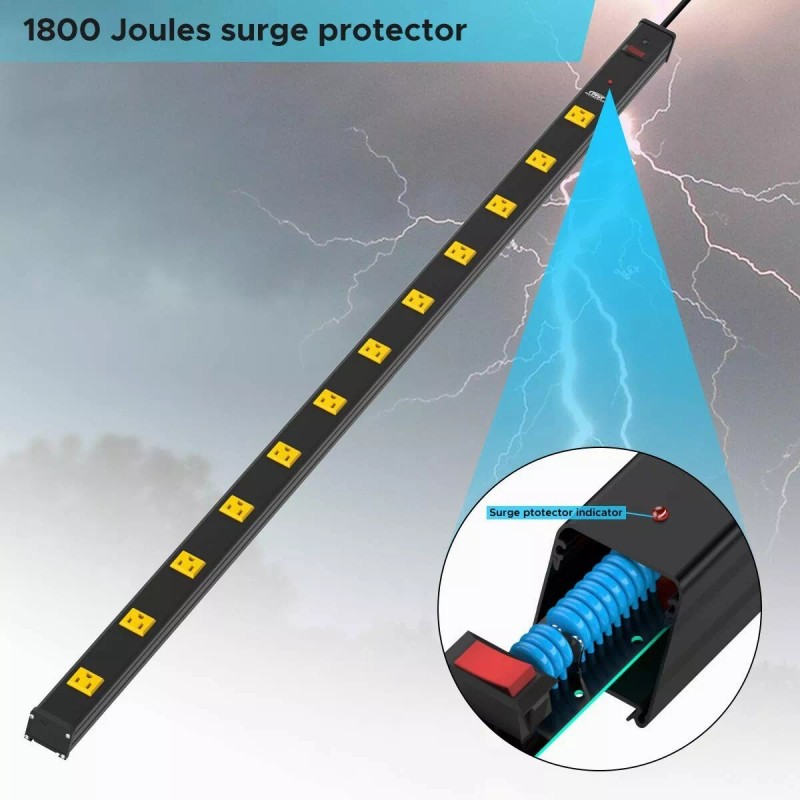 CRST 12-Outlet Heavy Duty Surge Protector Power Strip Bar 1800