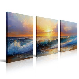 Tufiqu 3 Piece Wall Art - Canvas Prints - Ocean Wave - Textured Finish - Multicolor Abstract - Living Room, Bedroom, Office - Unframed - 16L" x 12W" - Lightweight - Waterproof