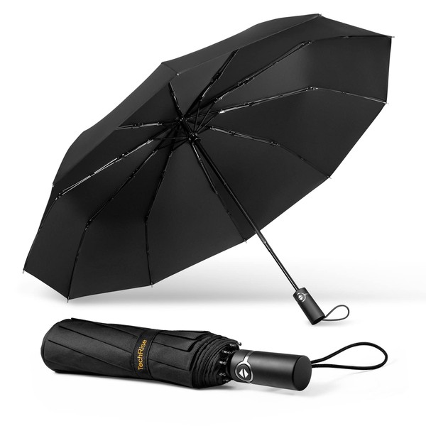 TechRise Umbrellas for Rain Windproof, Large Travel Folding Umbrella Auto Open Close Strong Wind Rain Proof with 10 Ribs Collapsible Umbrella for wind Portable Compact Golf Umbrella for Men Women