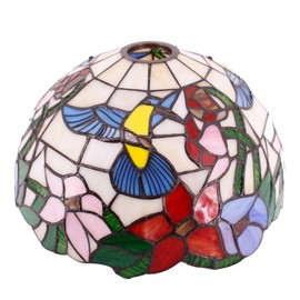 WERFACTORY Tiffany Lamp Shade Replacement 12X12X6 Inch Cream Amber Stained Glass Hummingbird Lampshade Only 1-5/8-Inch Fitter Opening for Arched Floor Lamp, Torchiere Lamp, Pendant Light S101 Series