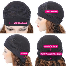 Maytune Headband Wig Human Hair 20 Inch Highlight Ombre Curly Headband Human Hair Wigs for Black Women #4/27 Glueless None Lace Front Brazilian Deep Wave Headband Wig