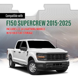 LQI Floor Mats Cargo Liners 2PCS Compatible with Ford F150 Super Crew 2015-2024 (Includes 22-24 Lightning Models) w/o Fold Flat Storage, TPE All Weather Protection Black Floor Liners