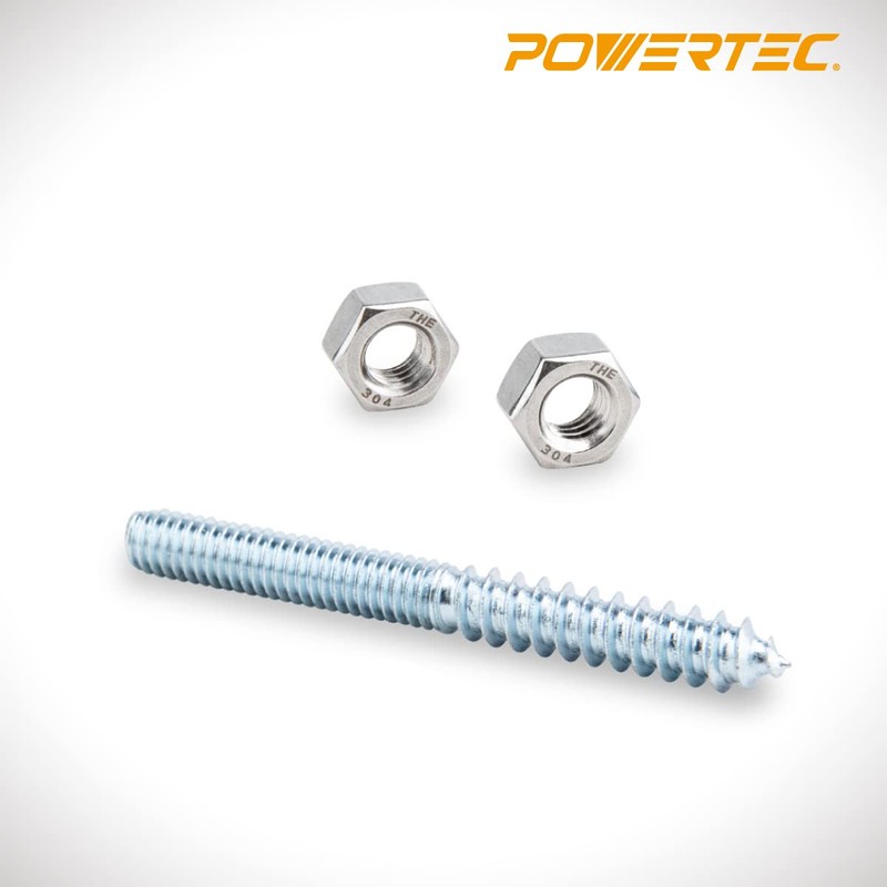 POWERTEC QHB1001 Hanger Bolts 5/16-18 x 3 Inch, 50 Pack