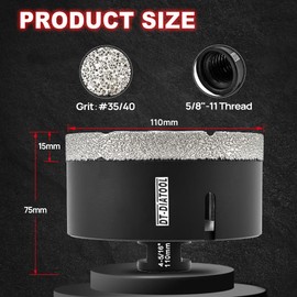 DT-DIATOOL Daimond Core Drill Bit 4-5/16 Inch Vaccum Brazed Hole Saw with 5/8"-11 Thread Drilling for Procelain Tile Ceramic Stoneware Marble Granite Stone Brick