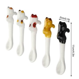 gofidin 2PCS Ceramic Cat Animal Hanging Spoon Cute Coffee Spoon Kitchen Tool Novelty Gift
