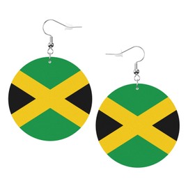 Jamaica Flag Faux Leather Earrings For Women Lightweight Round Dangle Earrings Gift