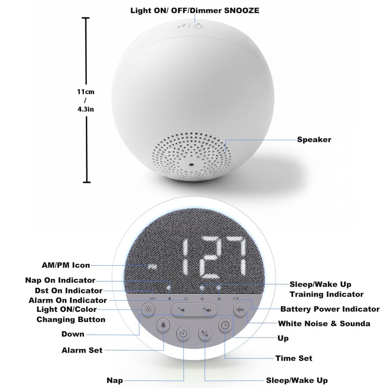 OCEST Sunrise Alarm Clock with White Noise & Dimmable RGB