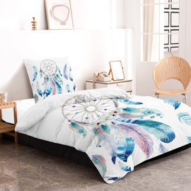 MUSOLEI Bettbezug, 140 x 200 cm, Traumfänger, 3D-Motiv, bedruckt, Bettwäsche für Einzelbett, aus Mikrofaser mit Reißverschluss, mit Kissenbezügen, 65 x 65 cm